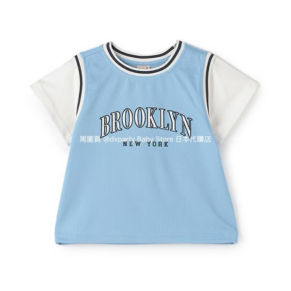 Japanese children's clothing pe#main contact cold fake two-piece basketball top 80-130cm boys' summer TOPS