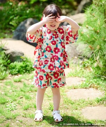 Japanese children's clothing aF#a325 x Sanrio Jinbei Japanese Kimono 90-130cm Girls Summer TOPS PANTS Japanese Summer Festival Special