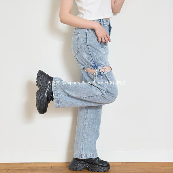 Lovetoxic Ribbon Slit Jeans (140-160cm) for Girls (Summer)