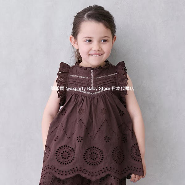 Japanese children's clothing pe#main lace hollow top 80-130cm girls summer TOPS