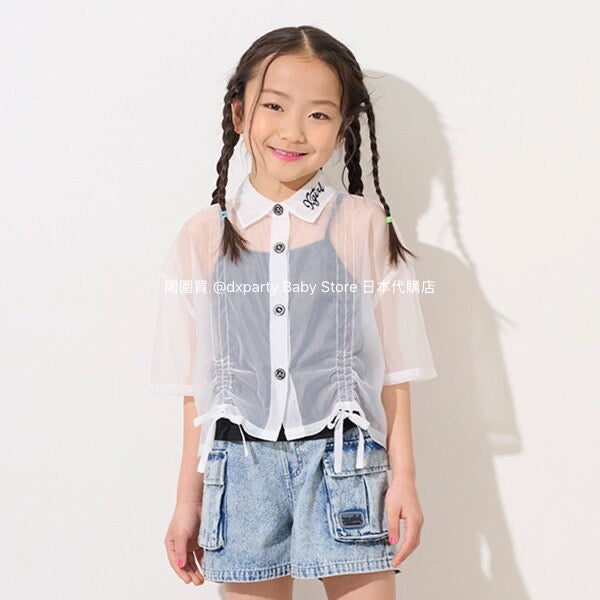 Japanese children's clothing X-girl Stages transparent shirt and suspenders two-piece set 110-140cm girls summer TOPS