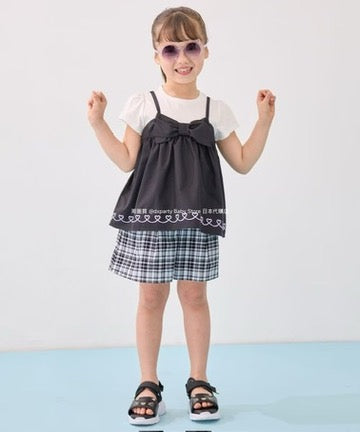 Japanese children's clothing aF#a325 checkered bow shorts 100-160cm girls summer PANTS
