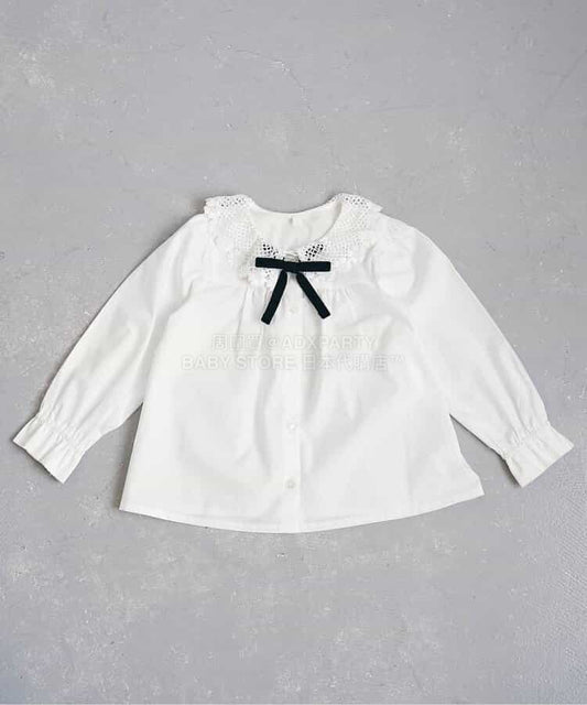 日本童裝 apres les cours 蕾絲領緞帶襯衫 90-130cm 女童款 春季 TOPS 面試/宴會/表演
