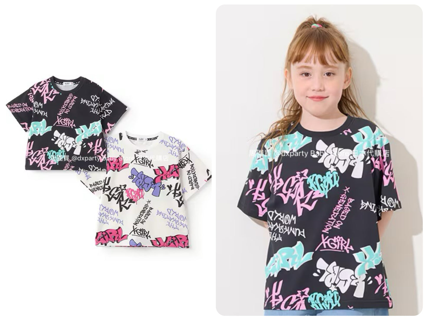 Japanese children's clothing X-girl Stages graffiti print top 80-140cm girls summer TOPS