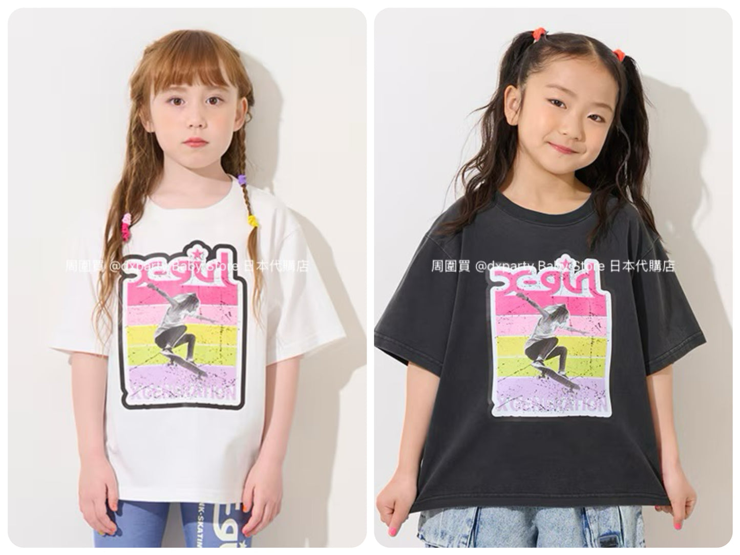 Japanese children's clothing X-girl Stages skateboard girl print top 90-140cm girls summer TOPS