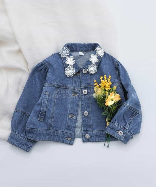 日本童裝 apres les cours 蕾絲領短版牛仔外套 90-140cm 女童款 春季 OUTERWEAR