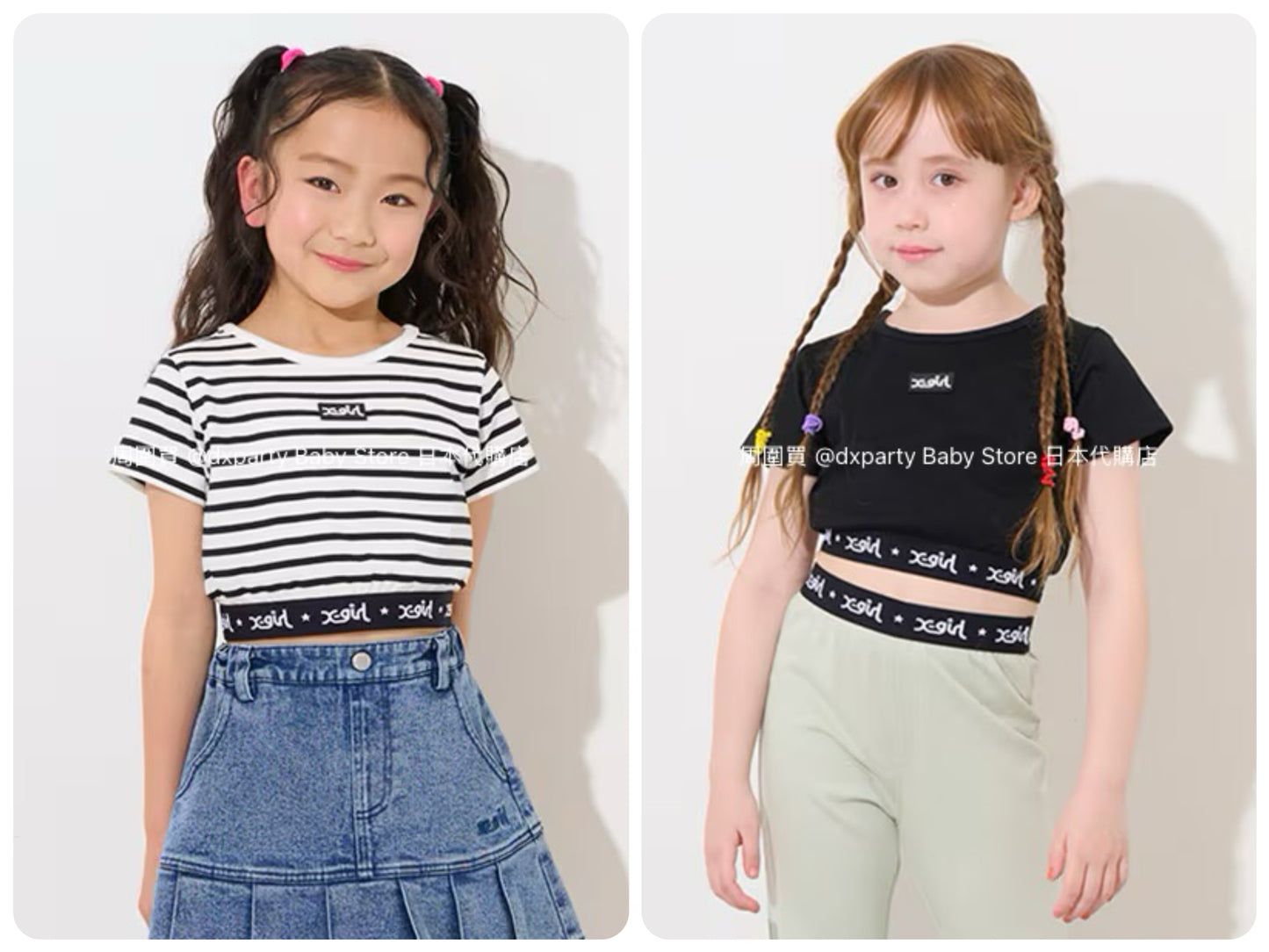 Japanese children's clothing X-girl Stages striped cropped top 90-140cm girls summer TOPS