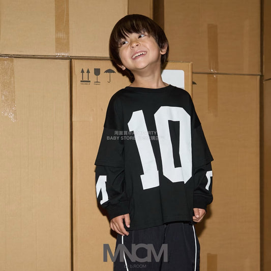 日本童裝 b・R# 吸水速乾 防UV 2Way 前後兩著 印花層疊長袖上衣 110-150cm 男童款 秋季 TOPS