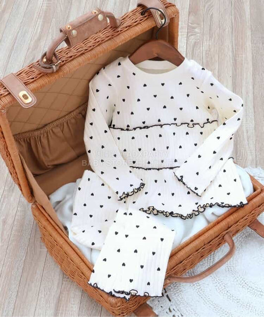 日本童裝 apres les cours 心形圖案兩件套裝 80-140cm 女童款 春季 TOPS PANTS