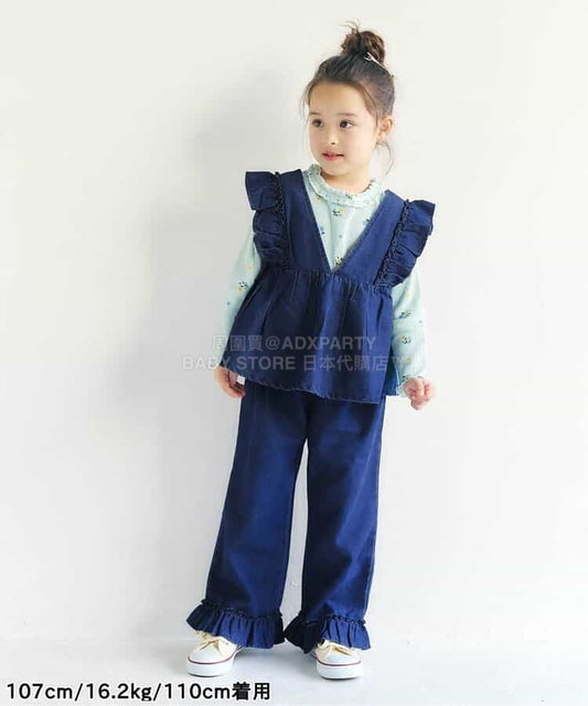 日本童裝 apres les cours 荷葉邊背心及荷葉邊長褲套裝 80-140cm 女童款 春季 TOPS PANTS