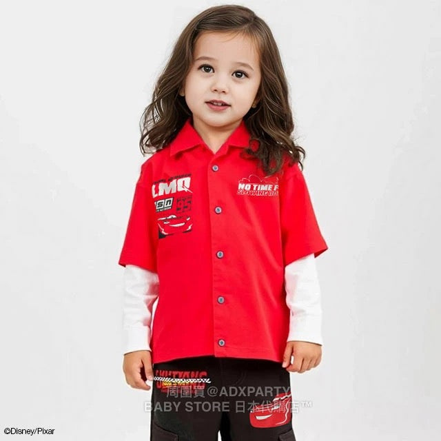 Japanese BDL x Disney Cars Fake Two-Piece Shirt 90-130cm Boys/Girls Autumn TOPS