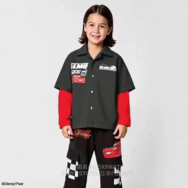 Japanese BDL x Disney Cars Fake Two-Piece Shirt 90-130cm Boys/Girls Autumn TOPS