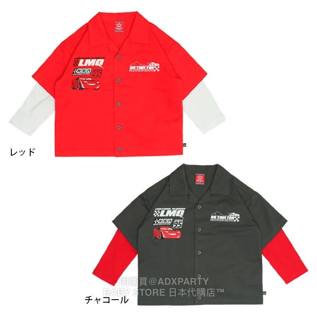 Japanese BDL x Disney Cars Fake Two-Piece Shirt 90-130cm Boys/Girls Autumn TOPS