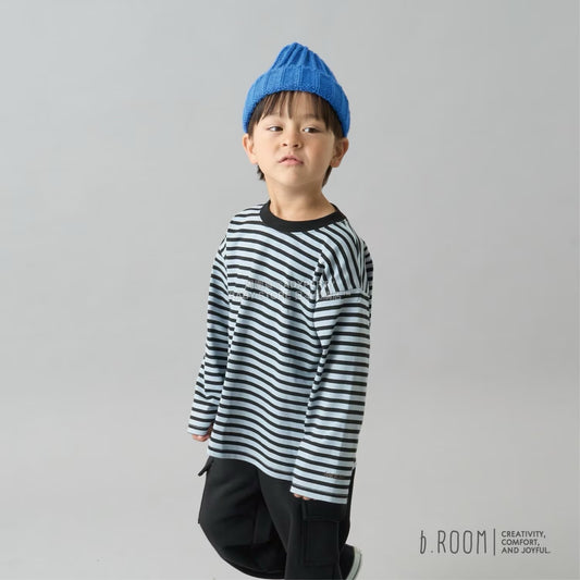 日本童裝 b・R# 簡約寬鬆oversized條紋長袖上衣 100-150cm 男童款/女童款 冬季 TOPS