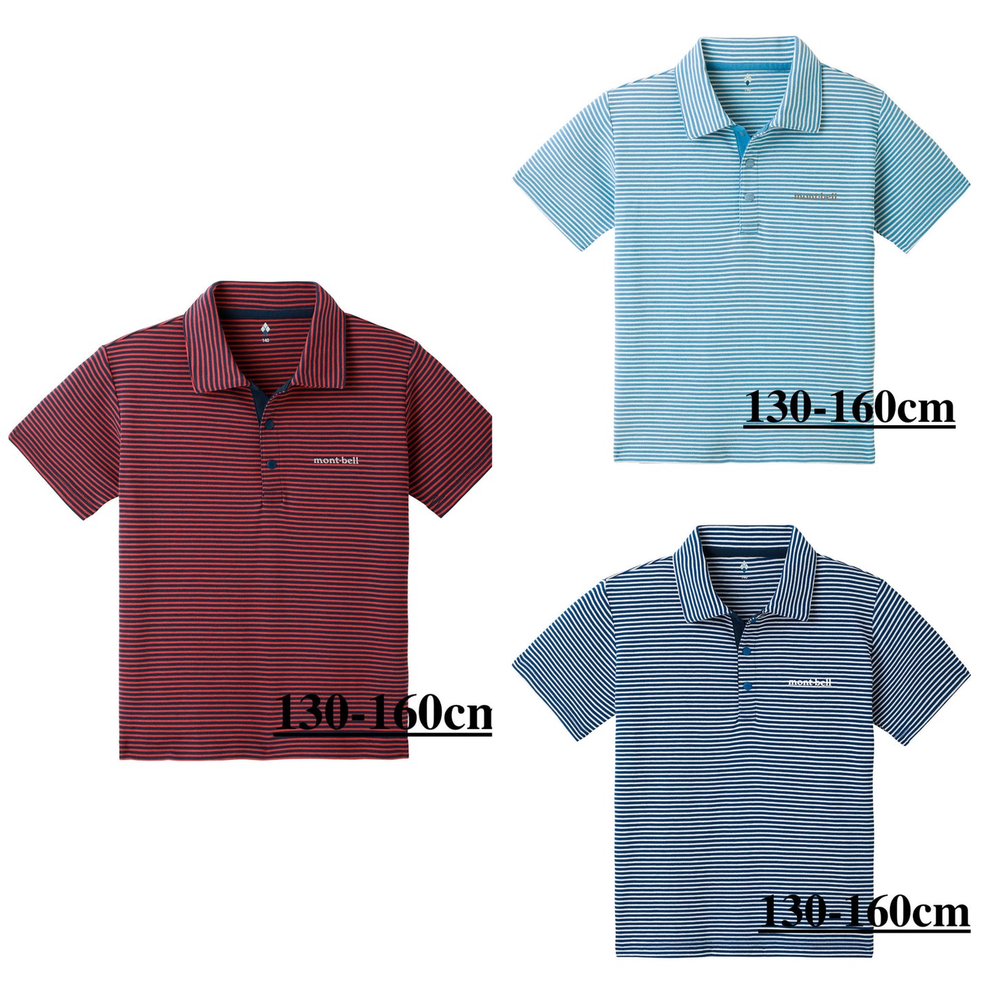 Mont-Bell (Japan) UV-resistant, quick-drying, and odor-suppressing striped polo shirts (100-160cm) for boys and girls (Summer TOPS)