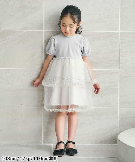 日本童裝 apres les cours 泡泡袖薄紗連身裙 80-140cm 女童款 夏季 DRESSES