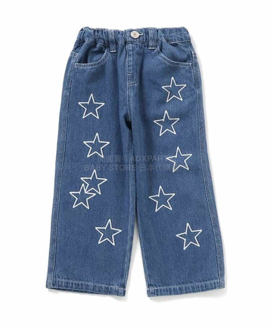 日本童裝 BREEZE 鏈繡闊腳牛仔褲 90-140cm 女童款 冬季 PANTS