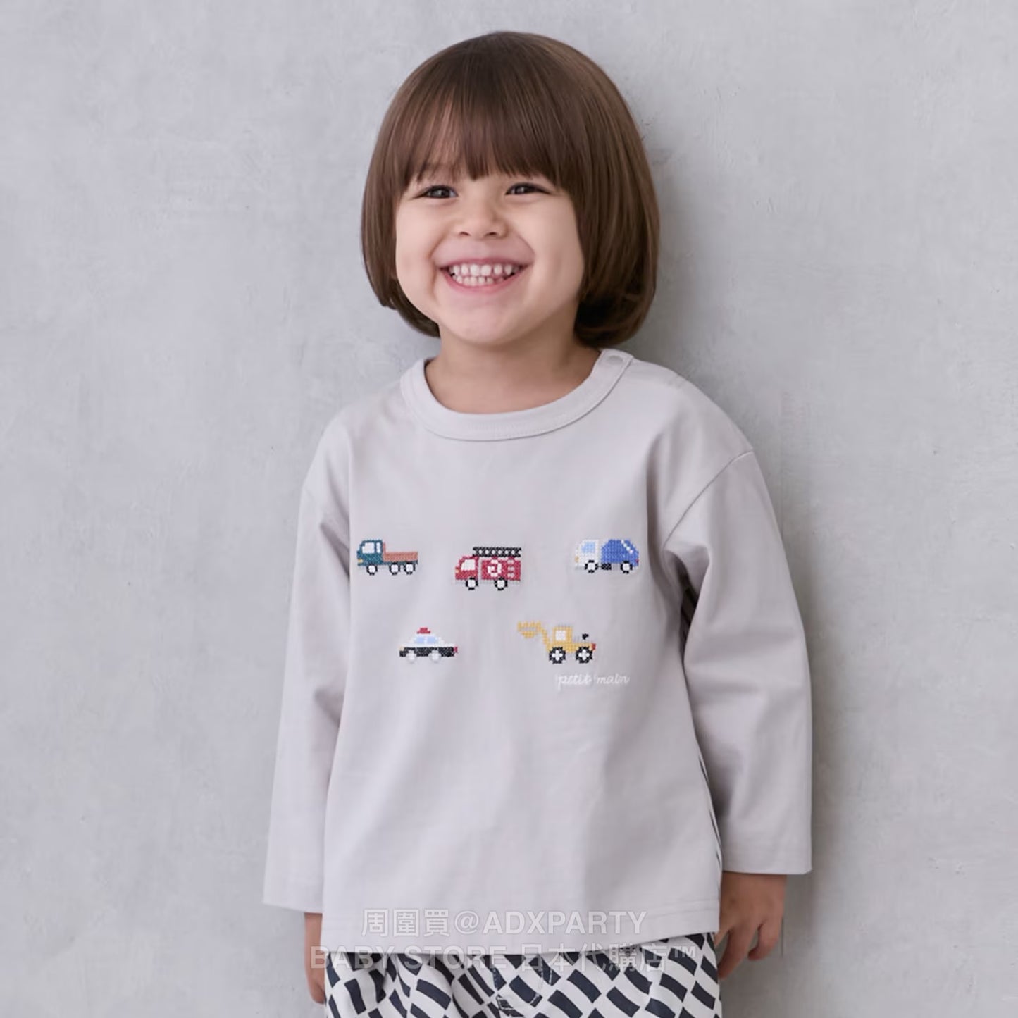 Japanese children's clothing pe#main car embroidered long-sleeved top 80-130cm boys' autumn TOPS