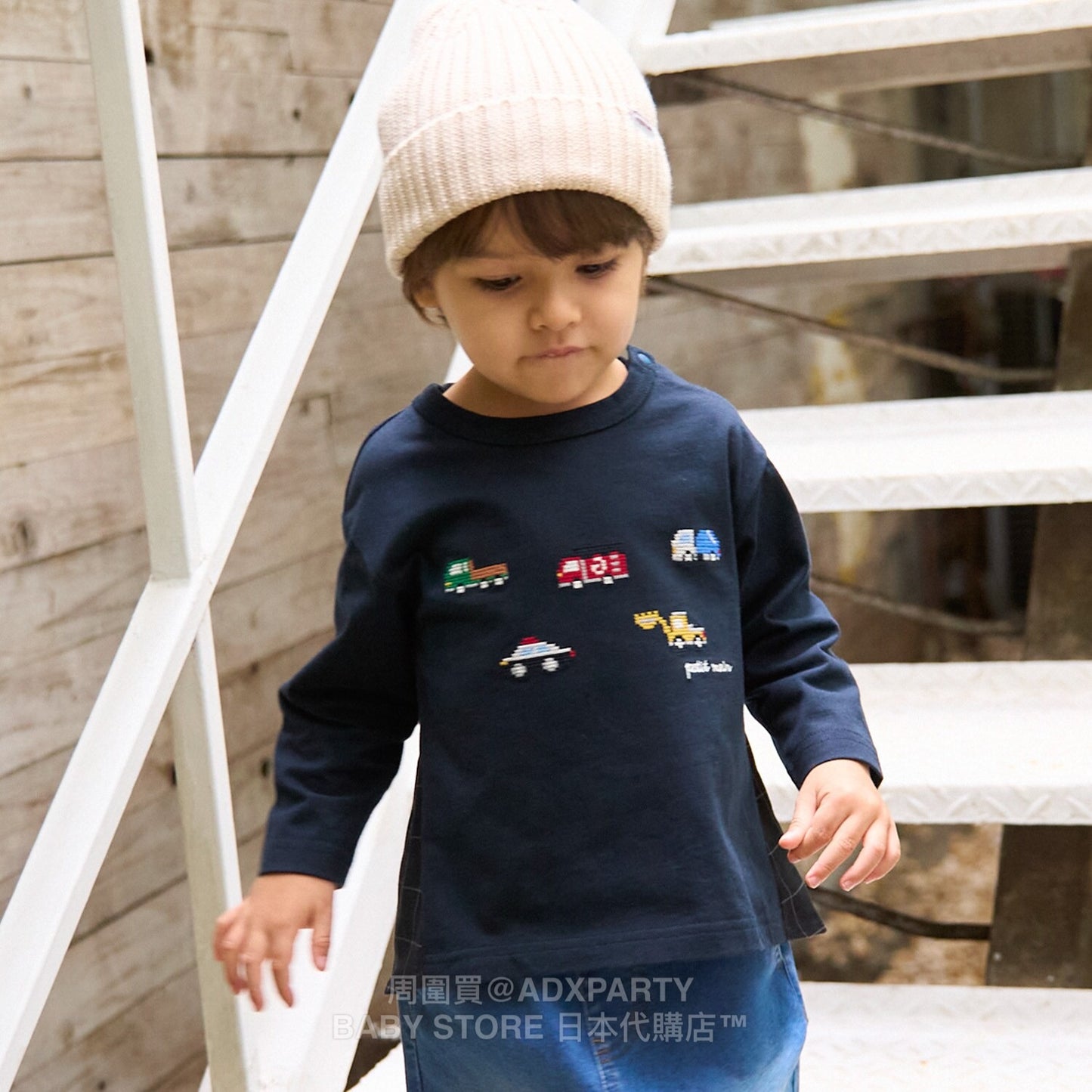 Japanese children's clothing pe#main car embroidered long-sleeved top 80-130cm boys' autumn TOPS