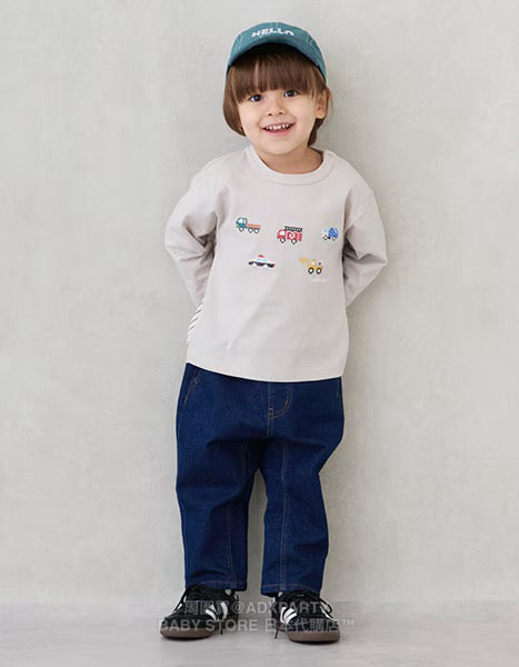 Japanese children's clothing pe#main car embroidered long-sleeved top 80-130cm boys' autumn TOPS