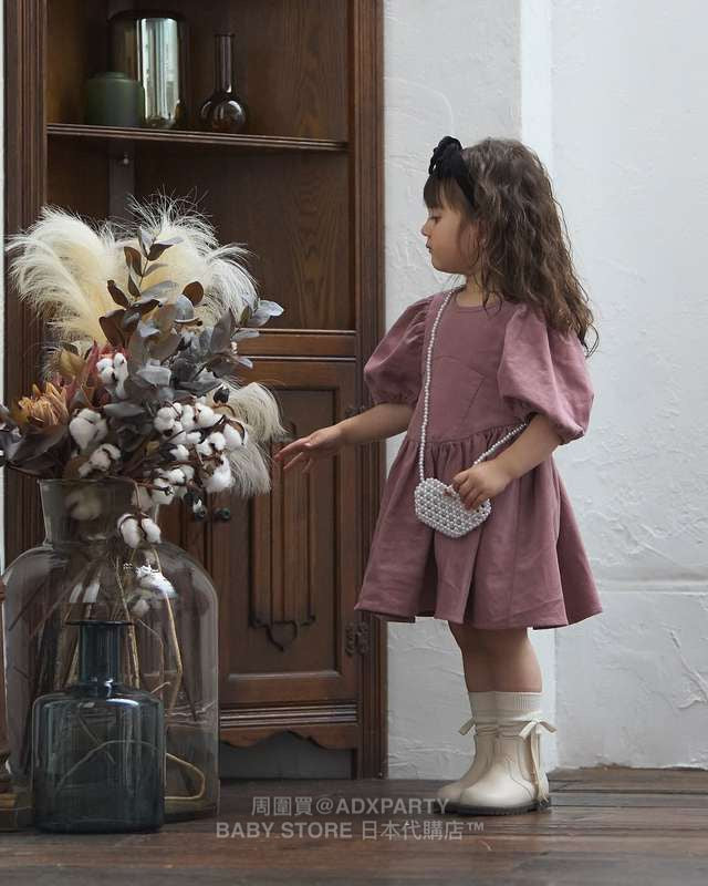 Japanese children's clothing pe#main puff sleeve dress 80-130cm girls autumn dresses