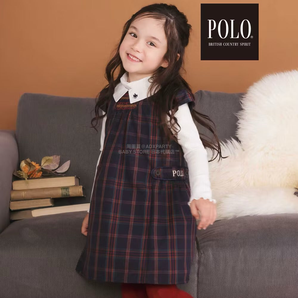 日本童裝  SLAP SLIP x POLO BCS 翻領抽褶腰帶格紋背帶裙 80-130cm 女童款 冬季 DRESSES 面試/宴會/表演