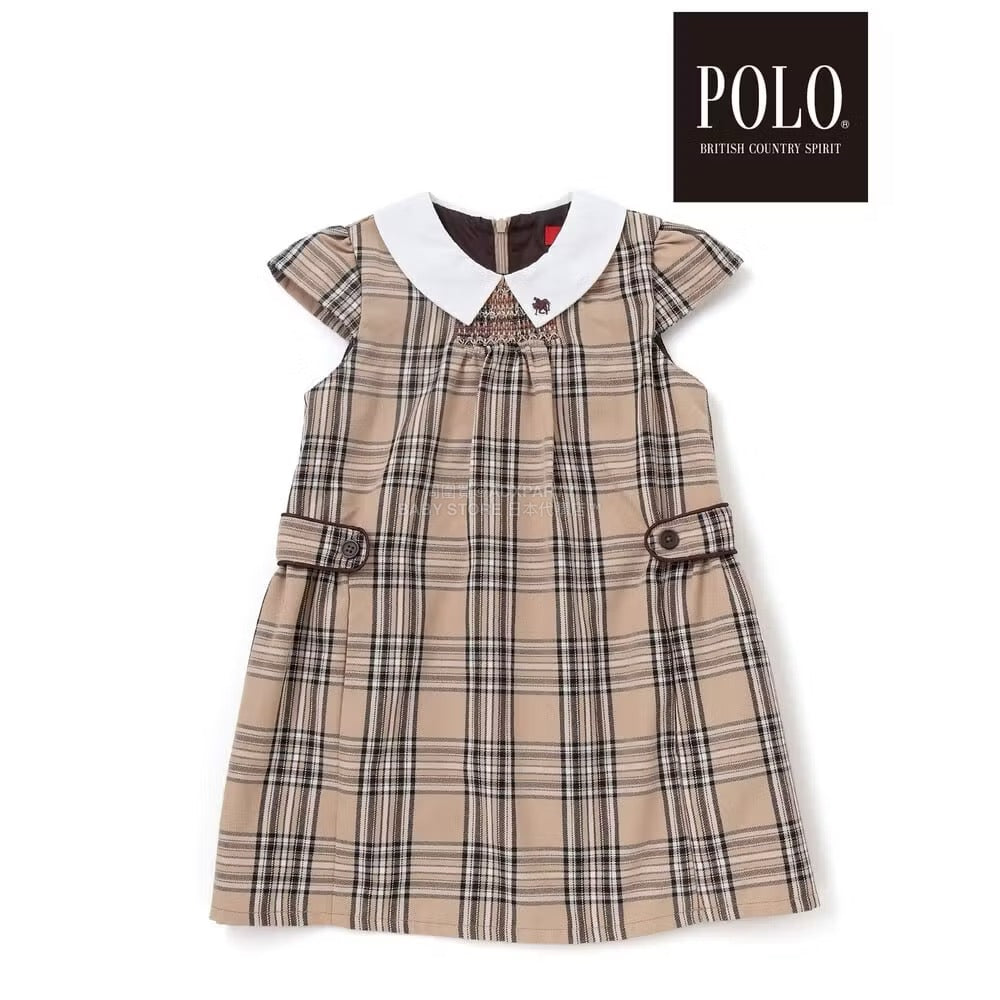 日本童裝  SLAP SLIP x POLO BCS 翻領抽褶腰帶格紋背帶裙 80-130cm 女童款 冬季 DRESSES 面試/宴會/表演