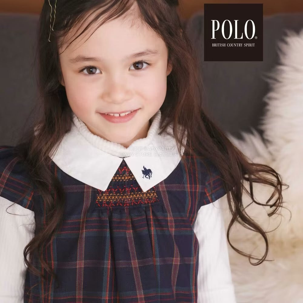 日本童裝  SLAP SLIP x POLO BCS 翻領抽褶腰帶格紋背帶裙 80-130cm 女童款 冬季 DRESSES 面試/宴會/表演