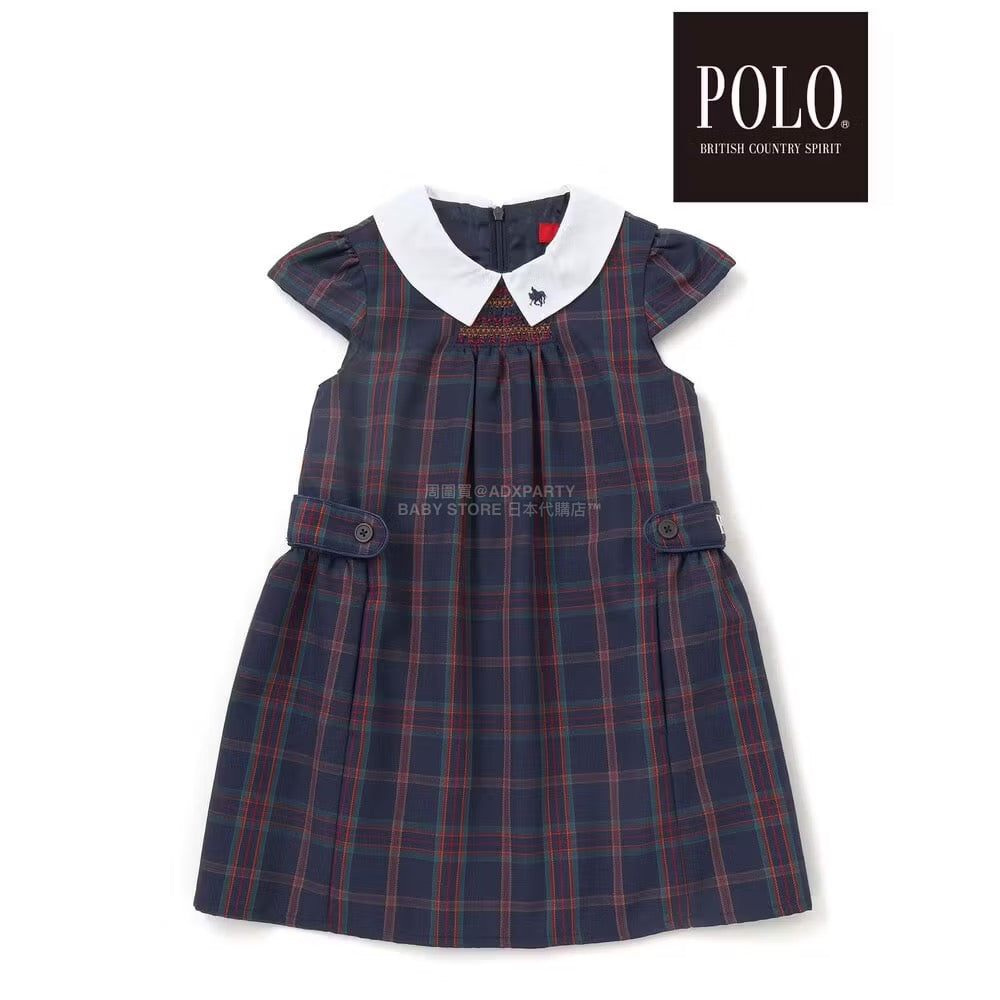 日本童裝  SLAP SLIP x POLO BCS 翻領抽褶腰帶格紋背帶裙 80-130cm 女童款 冬季 DRESSES 面試/宴會/表演