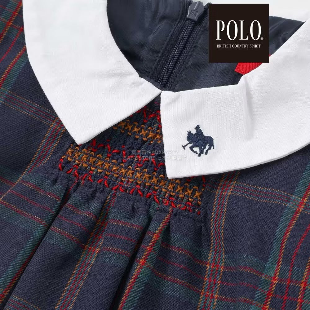 日本童裝  SLAP SLIP x POLO BCS 翻領抽褶腰帶格紋背帶裙 80-130cm 女童款 冬季 DRESSES 面試/宴會/表演