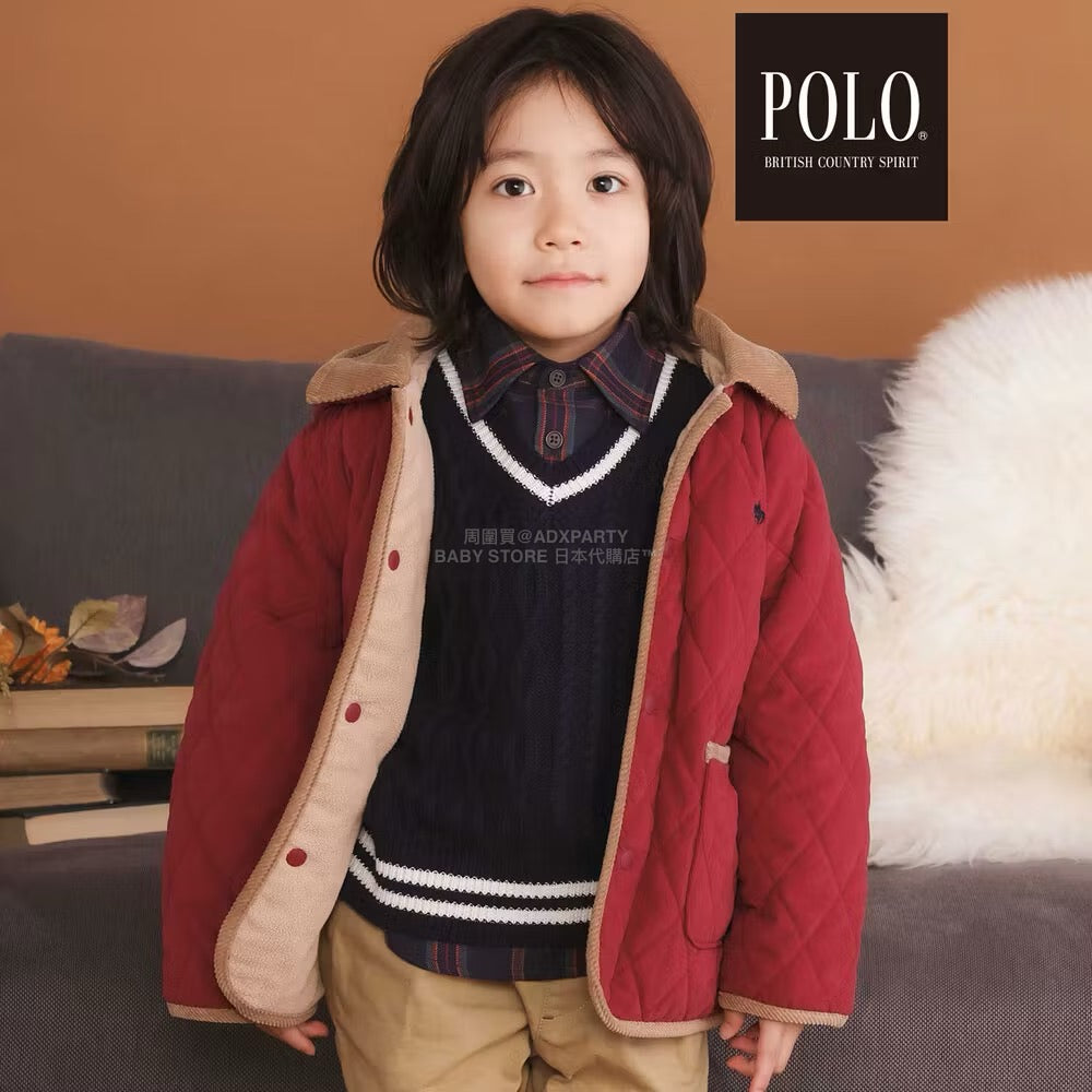 日本童裝  SLAP SLIP x POLO BCS 純色格紋絎縫外套 80-130cm 男童款/女童款 冬季 (適合初秋、香港平均溫度、寒冷天氣)OUTERWEAR聖誕紅/新年紅
