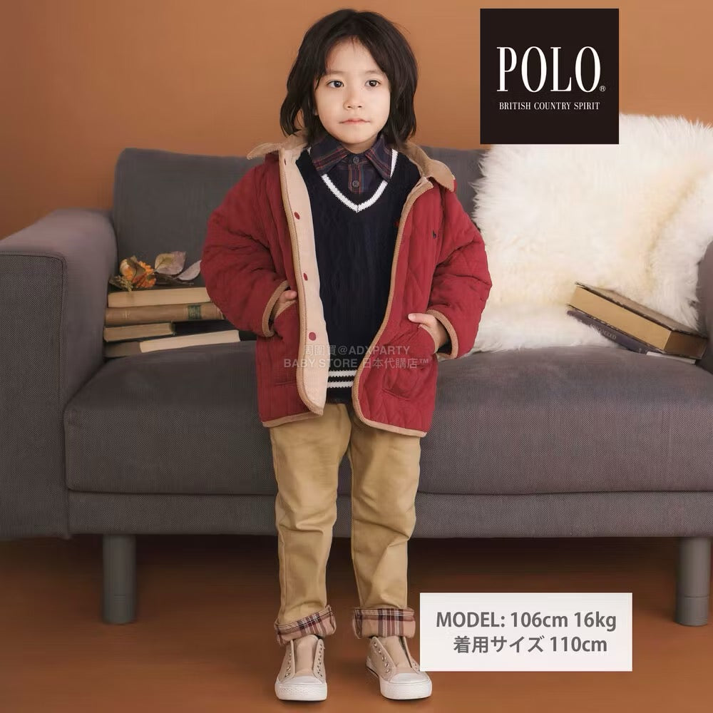 日本童裝  SLAP SLIP x POLO BCS 純色格紋絎縫外套 80-130cm 男童款/女童款 冬季 (適合初秋、香港平均溫度、寒冷天氣)OUTERWEAR聖誕紅/新年紅