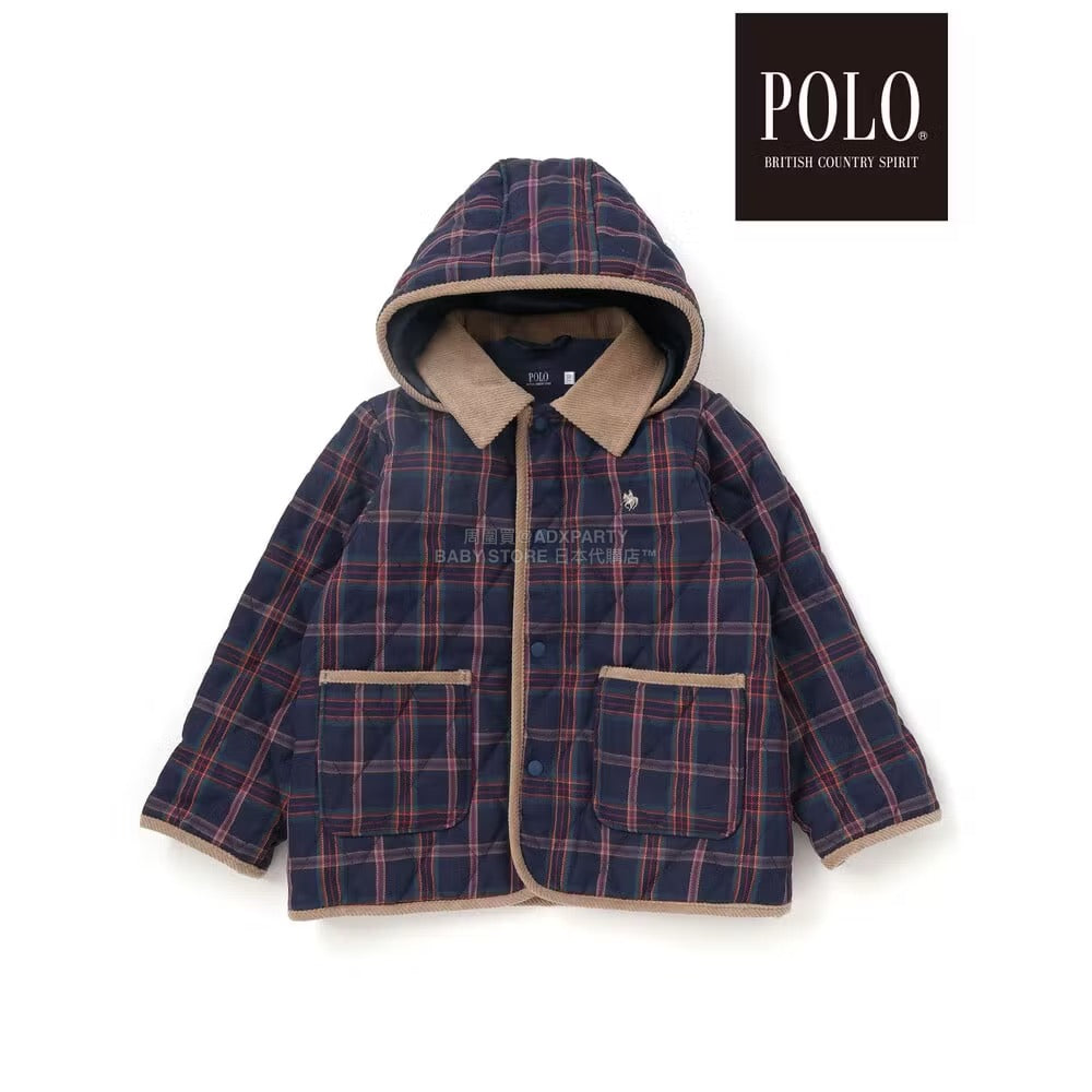 日本童裝  SLAP SLIP x POLO BCS 純色格紋絎縫外套 80-130cm 男童款/女童款 冬季 (適合初秋、香港平均溫度、寒冷天氣)OUTERWEAR聖誕紅/新年紅
