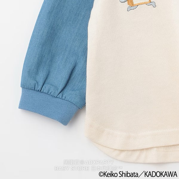 Japanese children's clothing pe#main x Bread Thief patchwork sleeve sweatshirt 80-130cm boys' autumn TOPS