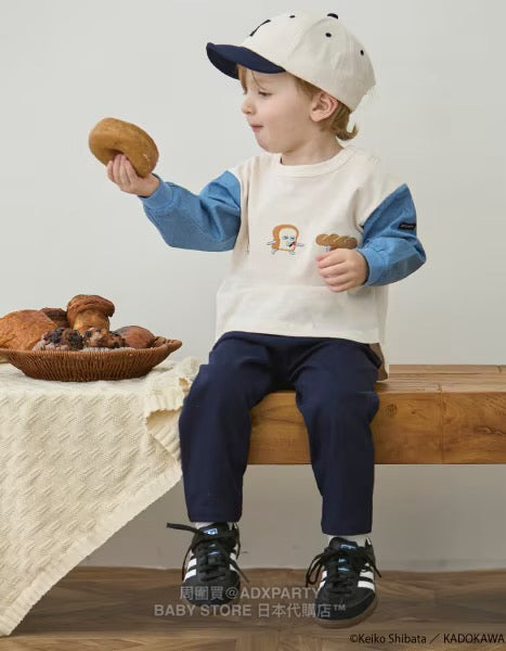 Japanese children's clothing pe#main x Bread Thief patchwork sleeve sweatshirt 80-130cm boys' autumn TOPS