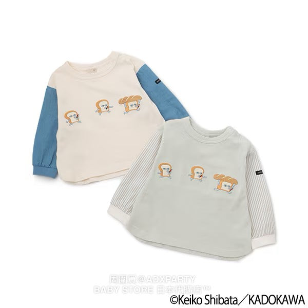 Japanese children's clothing pe#main x Bread Thief patchwork sleeve sweatshirt 80-130cm boys' autumn TOPS