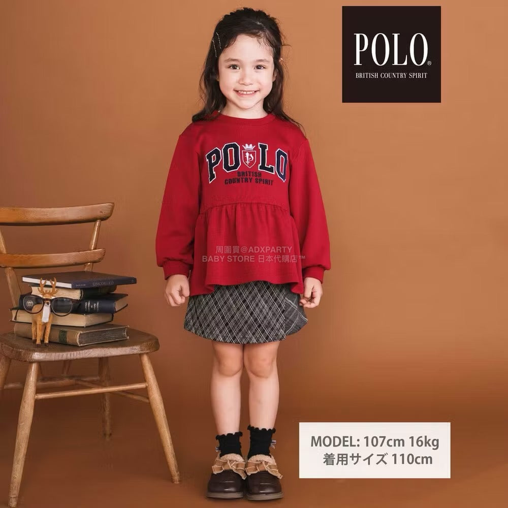 日本童裝  SLAP SLIP x POLO BCS 刺繡裙邊衛衣 80-130cm 女童款 冬季 TOPS 聖誕紅/新年紅