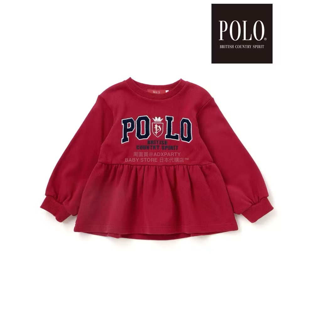 日本童裝  SLAP SLIP x POLO BCS 刺繡裙邊衛衣 80-130cm 女童款 冬季 TOPS 聖誕紅/新年紅