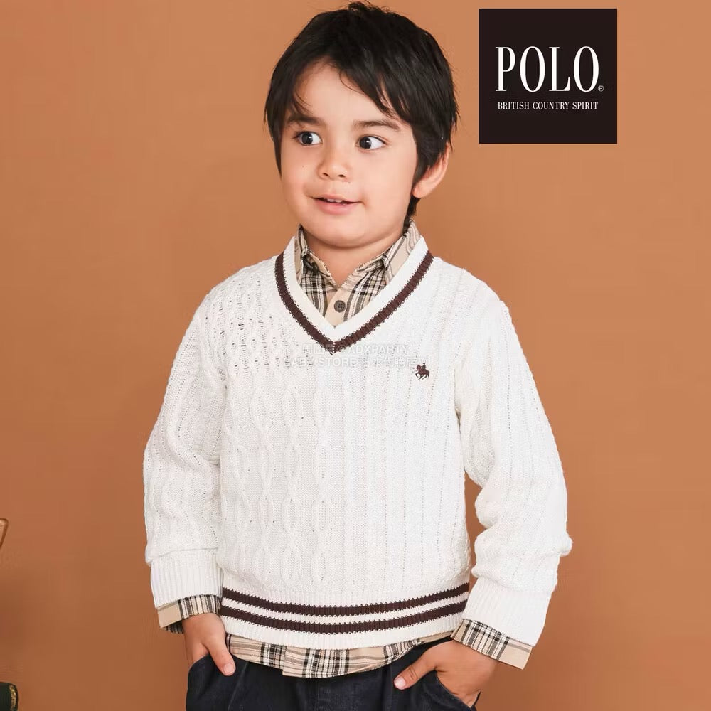 日本童裝  SLAP SLIP x POLO BCS V領傳統針織毛衣 80-130cm 男童款/女童款 冬季 TOPS