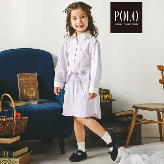 日本童裝  SLAP SLIP x POLO BCS 繫帶領口條紋襯衫裙 80-130cm 女童款 秋季 DRESSES