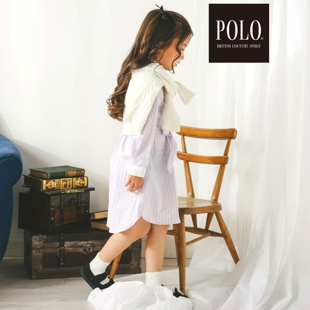 日本童裝  SLAP SLIP x POLO BCS 繫帶領口條紋襯衫裙 80-130cm 女童款 秋季 DRESSES