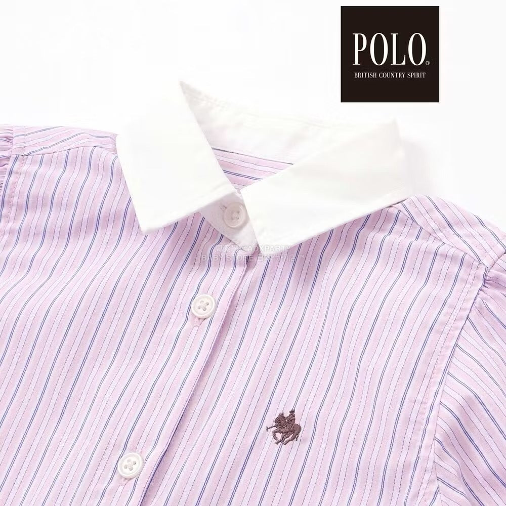 日本童裝  SLAP SLIP x POLO BCS 繫帶領口條紋襯衫裙 80-130cm 女童款 秋季 DRESSES