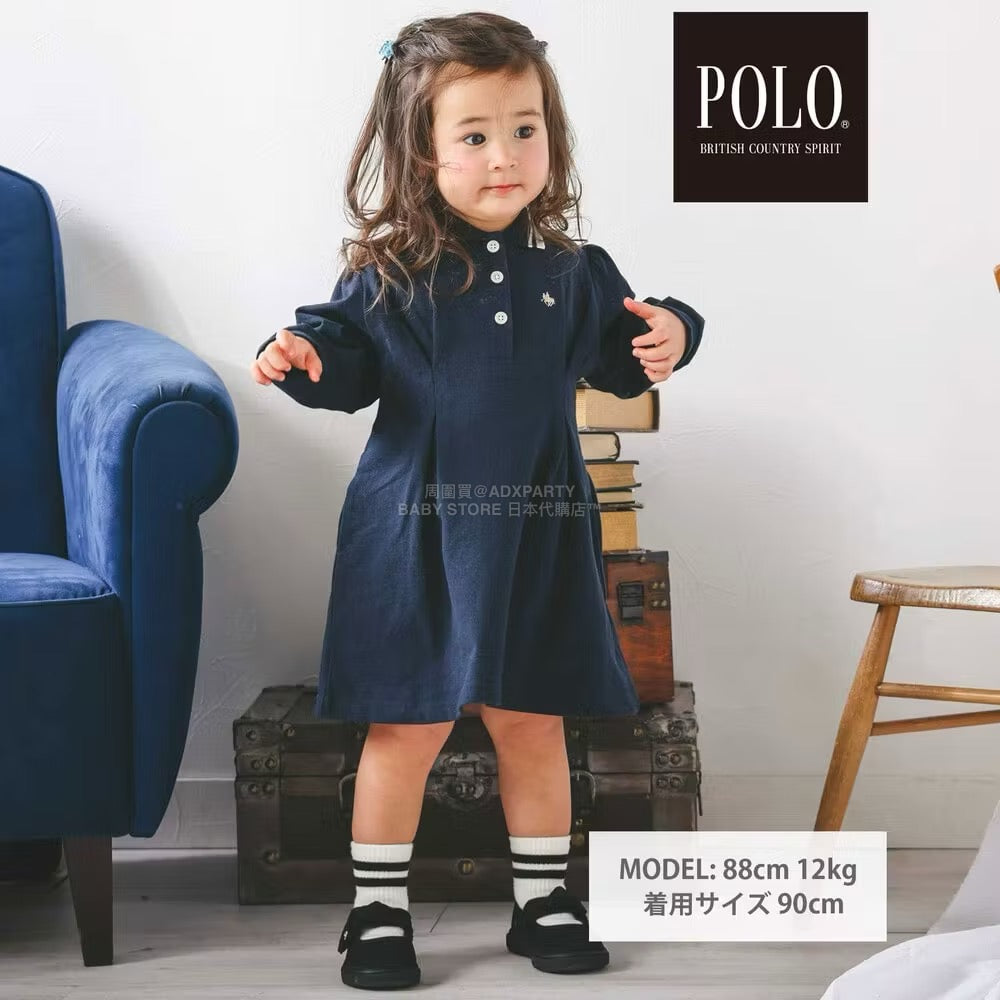 日本童裝  SLAP SLIP x POLO BCS 純色條紋領Polo連身裙 80-130cm 女童款 秋季 DRESSES