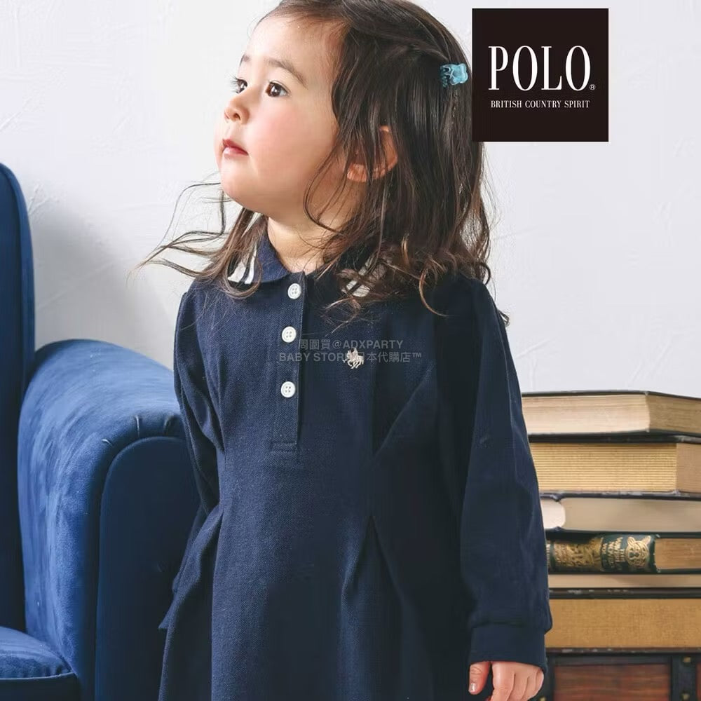 日本童裝  SLAP SLIP x POLO BCS 純色條紋領Polo連身裙 80-130cm 女童款 秋季 DRESSES