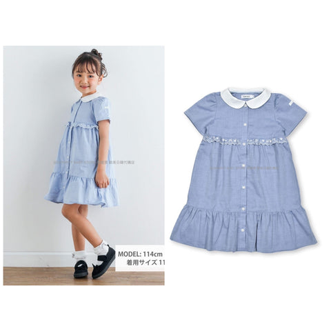 日本童裝 SLAP SL1P  拼色領短袖連身裙 90-140cm 女童款 夏季 DRESSES