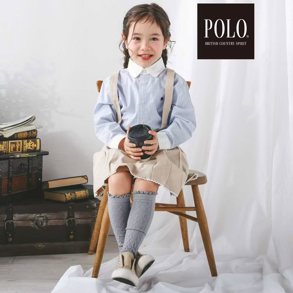 日本童裝  SLAP SLIP x POLO BCS 雙色條紋領口袖口襯衫 80-130cm 男童款/女童款 秋季 TOPS