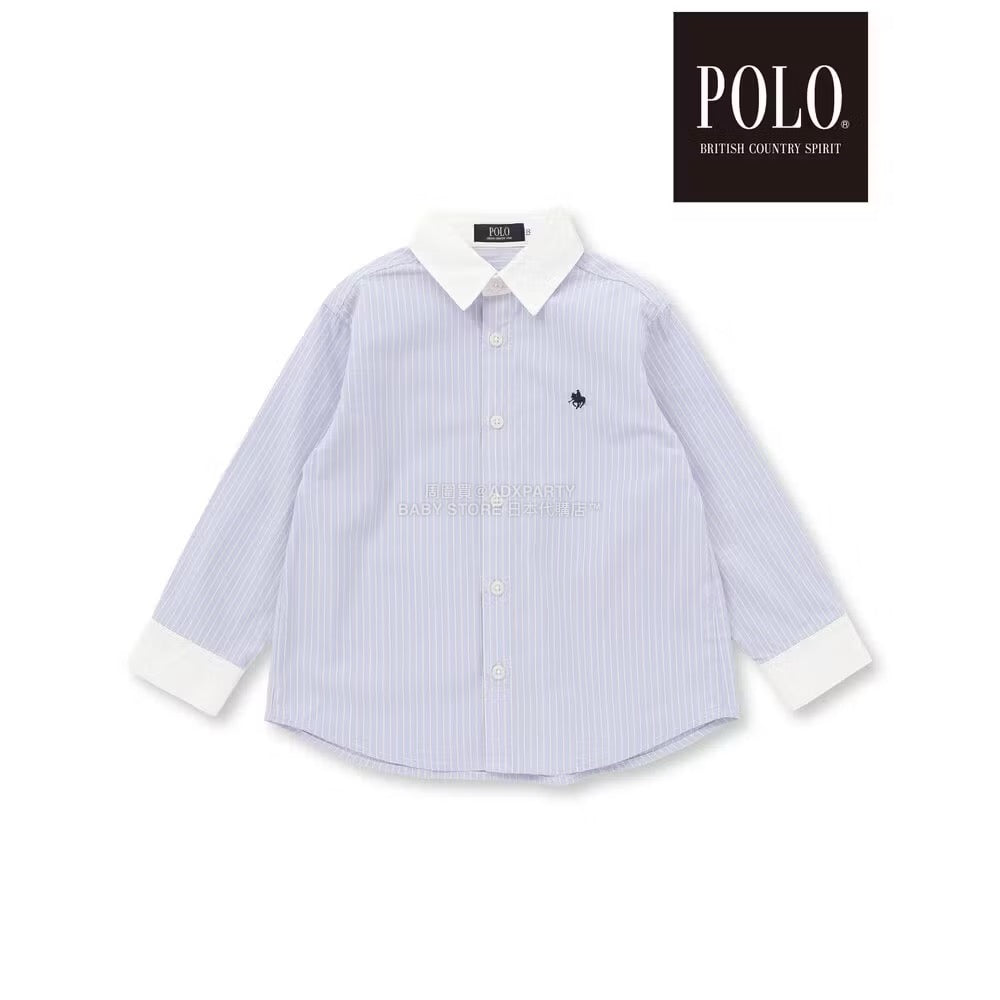 日本童裝  SLAP SLIP x POLO BCS 雙色條紋領口袖口襯衫 80-130cm 男童款/女童款 秋季 TOPS
