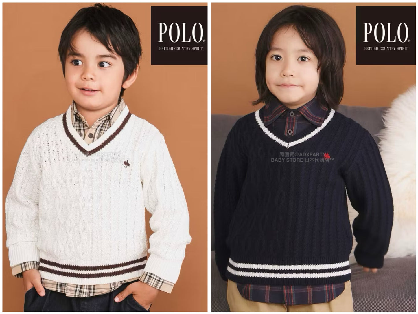 日本童裝  SLAP SLIP x POLO BCS V領傳統針織毛衣 80-130cm 男童款/女童款 冬季 TOPS