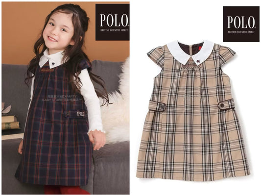 日本童裝  SLAP SLIP x POLO BCS 翻領抽褶腰帶格紋背帶裙 80-130cm 女童款 冬季 DRESSES 面試/宴會/表演