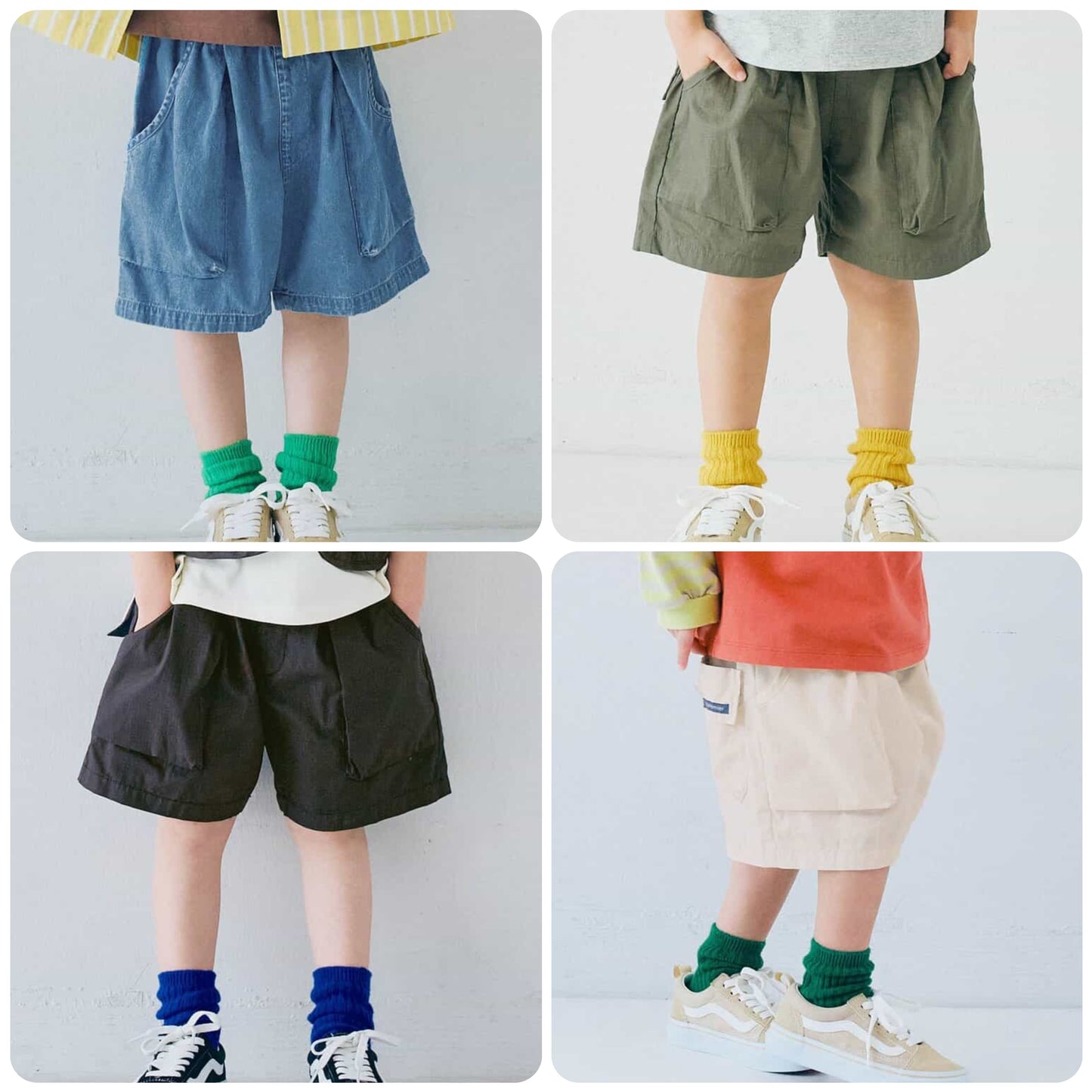 Japanese children's clothing p.prem#r 3D pocket work shorts 80-140cm boys/girls summer PANTS